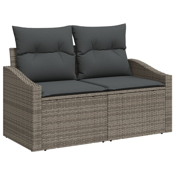 vidaXL Ensemble de Canapé de Jardin 7 pièces avec Coussins Gris Rattan Poly Acacia