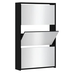 vidaXL Armoire à chaussures avec miroir 3 niveaux Noir 63x17x102 5 cm