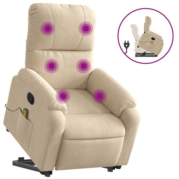 vidaXL Fauteuil inclinable de massage crème tissu microfibre