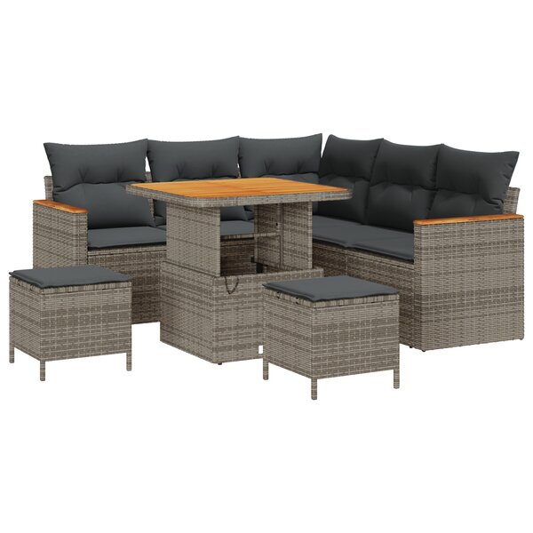vidaXL Ensemble de canapés de jardin 8 pièces avec des coussins gris en poly rotin et en acacia