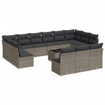 vidaXL Salon de jardin avec coussins 14 Pièces gris résine tressée