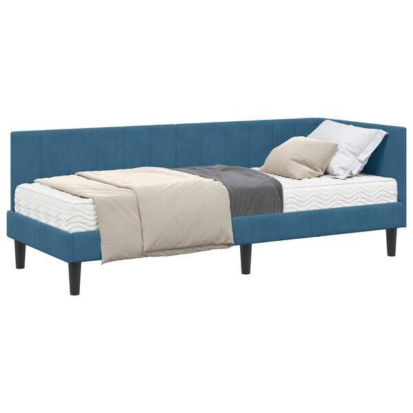 vidaXL Cadre de lit d'angle avec matelas 2 pc Bleu 80 x 200 cm Velours