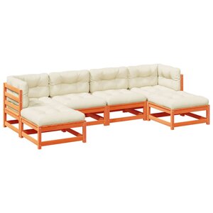 vidaXL Salon de jardin 6 Pièces avec coussins cire marron bois pin massif
