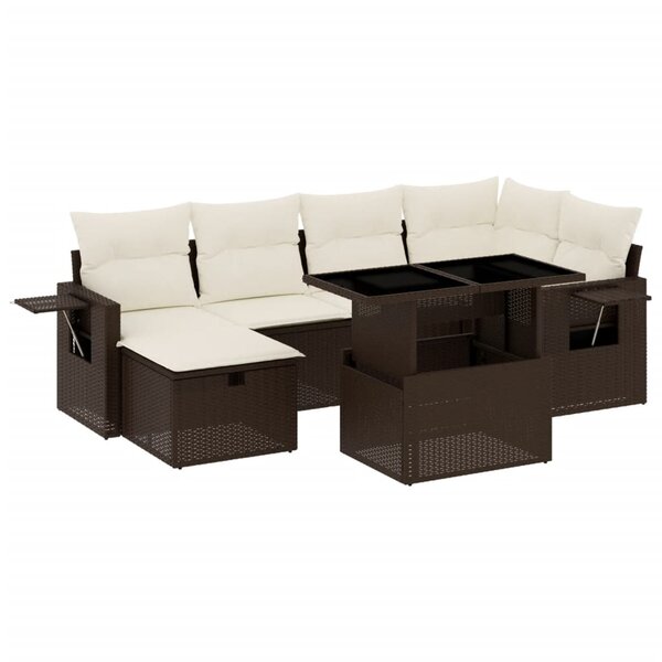 vidaXL Salon de jardin avec coussins 7 Pièces marron résine tressée