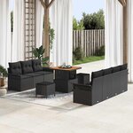 vidaXL Ensemble de canapés de jardin 10 pièces avec coussins en rotin poly noir et en acacia.