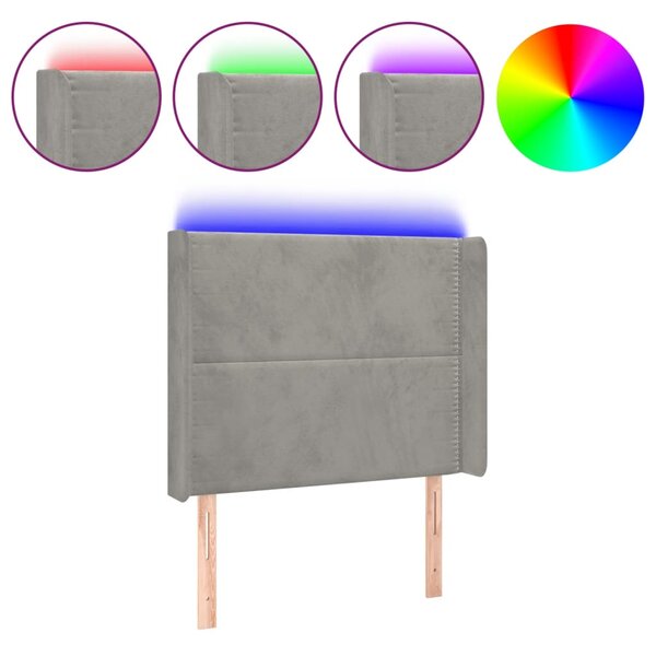 vidaXL Tête de lit à LED Gris clair 103x16x118/128 cm Velours
