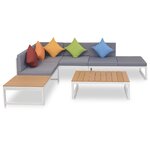 Salon de jardin meuble d'extérieur ensemble de mobilier 4 pièces avec coussins aluminium et WPC 02_0016077