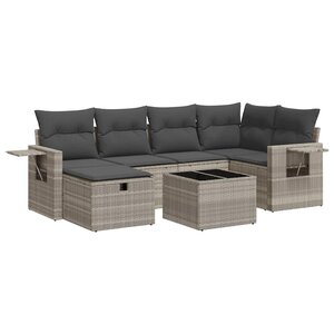 vidaXL Salon de jardin avec coussins 7 Pièces gris clair résine tressée
