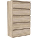 Commode CHELSEA 5 tiroirs - 77 2 x 42 2 x 128 1 - chêne sonoma