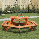 vidaXL Table de pique-nique pour 6 enfants avec bancs hexagonal sapin