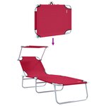 vidaXL Transats pliants 2 Pièces avec auvent Tissu Oxford Rouge 600D