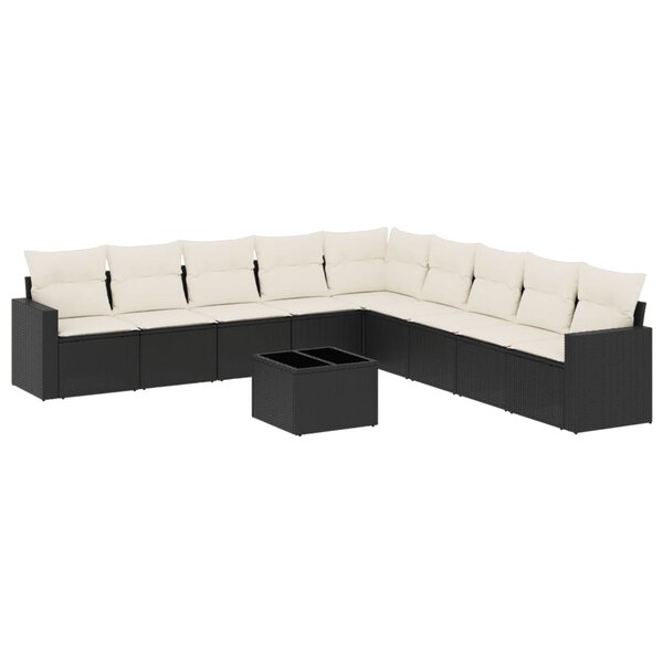 vidaXL Salon de jardin 10 Pièces avec coussins noir résine tressée