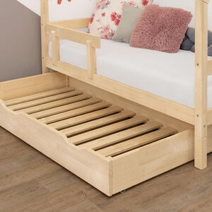 Tiroir à roulettes rangement ou lit - bois vernis pour lit 90 x 190 cm