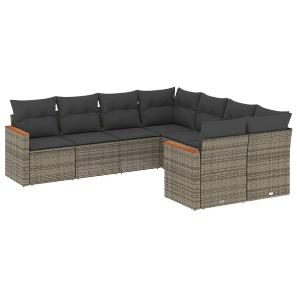 vidaXL Salon de jardin 8 Pièces avec coussins gris résine tressée
