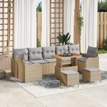 Ensemble de canapés de jardin vidaXL 10 pièces avec coussins beige en poly rattan et acacia