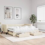 vidaXL Lit de jour avec gigogne et tiroirs crème 90x200 cm tissu