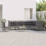 vidaXL Salon de jardin 8 Pièces avec coussins Gris Résine tressée