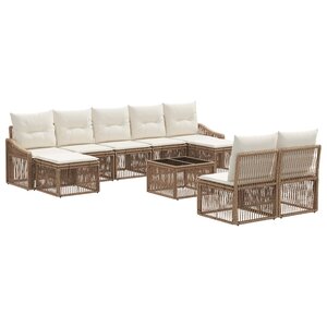 vidaXL Ensemble de canapé de jardin 10 Pièces Beige polyrotin