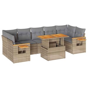 vidaXL Salon de jardin avec coussins 8 Pièces beige résine tressée acacia