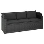 vidaXL Canapé de jardin 3 places avec toit et repose-pieds Noir