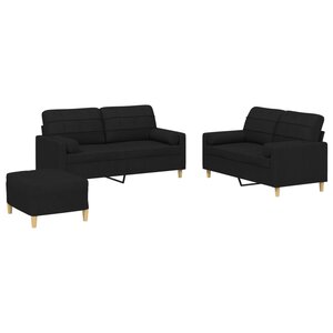 vidaXL Ensemble de canapés 3 Pièces avec coussins noir tissu