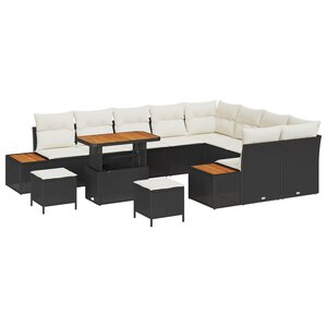 vidaXL Ensemble de canapé de jardin avec coussin 12 Pièces Noir et Crème
