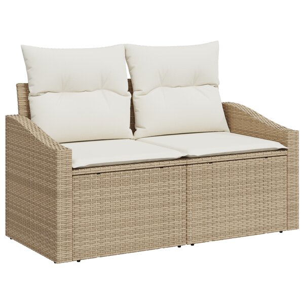 vidaXL Canapé de jardin 5 pièces avec coussins beige poly rotin acacia