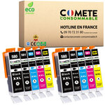 COMETE, Entreprise française - 580XL 581XL - 10 Cartouches d'encre Compatibles avec Canon PGI-580 CLI-581 pour Canon Pixma TS6350 TR8550 TS8150 TS8151 TS9150 (4 Noir 2 Cyan 2 Magenta 2 Jaune)