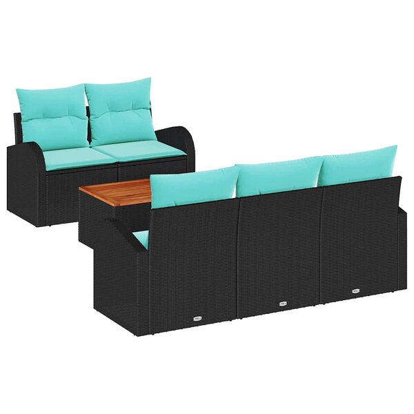 vidaXL Ensemble de canapé de jardin 6 Pièces Noir et turquoise polyrotin
