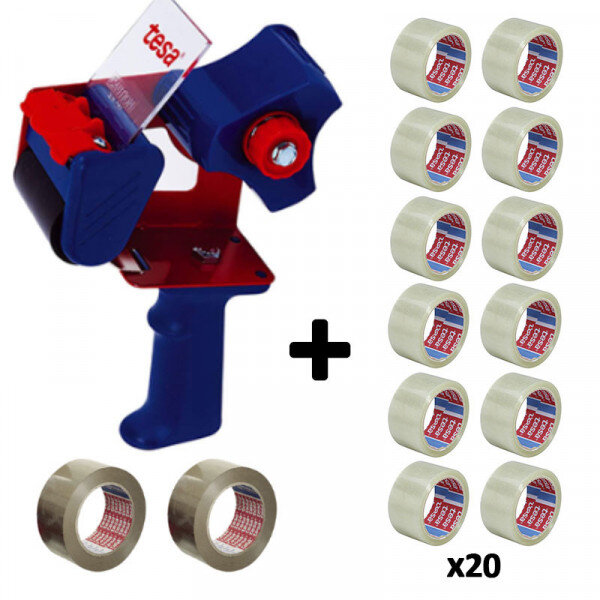 Dévidoir en métal + 20 rouleaux de rubans adhésif tesa basic transparent