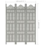 vidaXL Cloison de séparation 3 panneaux Gris 120x165 cm Bois manguier