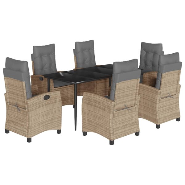 vidaXL Ensemble à manger de jardin coussins 7 Pièces mélange beige rotin