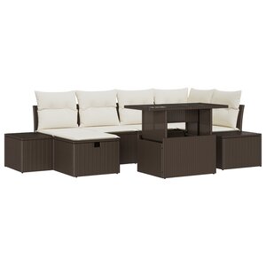 vidaXL Ensemble de Canapé de Jardin 7 Pièces avec Coussins Marron Poly Rattan