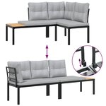 vidaXL Salon de jardin avec coussins 4 Pièces noir acier enduit de poudre