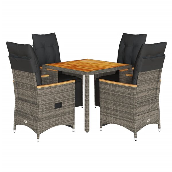 vidaXL Ensemble de bistro de jardin 5 Pièces coussins gris poly rotin