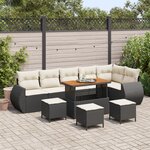Ensemble de 10 Canapés de Jardin avec Coussins Noir Poly Rattan Acacia