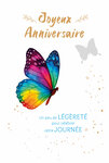 69-3107 Carte Anniversaire pour Fille Femme Papillon peint à l'Aquarelle Légèreté Célébrer Journée - Finitions Dorure Or Doré + Gaufrage en Relief +1 Enveloppe Format 12x17cm - Fabriqué en Europe