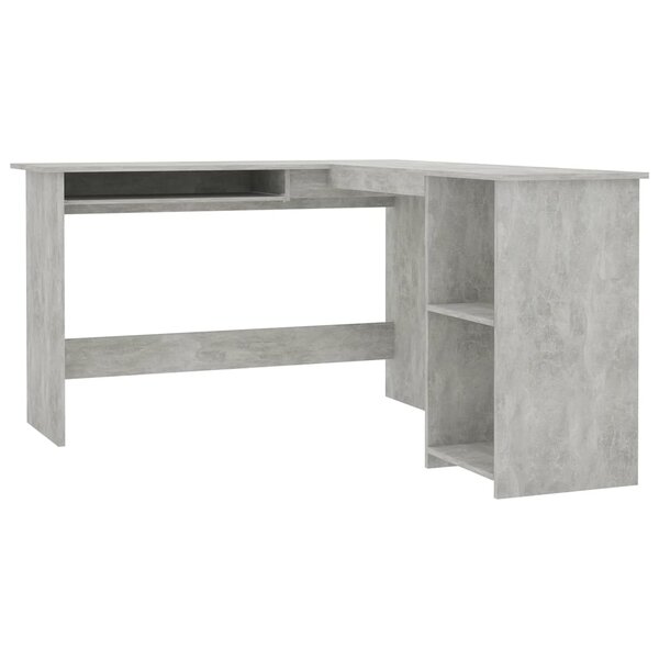 Bureau table poste de travail meuble d'ordinateur informatique étude d'angle en forme de L bois d'ingénierie gris 02_0023684