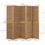 Paravent bois 5 pans  bambou marron