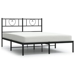 vidaXL Cadre de lit métal avec tête de lit noir 135x190 cm