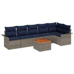 vidaXL Ensemble de canapé de jardin avec coussin 7 Pièces Gris et marine