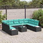 vidaXL Ensemble de canapé de jardin 9 Pièces Noir et turquoise Polyrotin