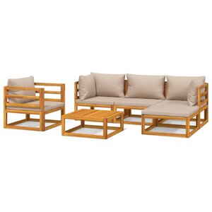 vidaXL Salon de jardin 6 Pièces avec coussins taupe bois massif