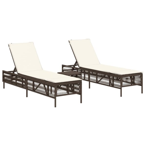 vidaXL Chaises longues lot de 2 avec table marron résine tressée