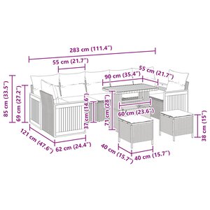 vidaXL Ensemble de canapé de jardin avec coussin 10 Pièces Noir