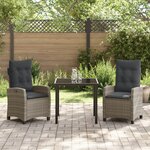 vidaXL Ensemble de salle à manger de jardin 3 pièces avec coussins gris poly rattan