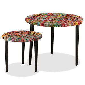 vidaXL Table basse 2 Pièces Détails tissés chindi Multicolore