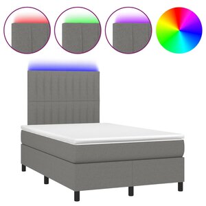 vidaXL Sommier à lattes de lit matelas LED gris foncé 120x190 cm tissu