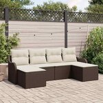 vidaXL Ensemble de canapé de jardin 6 Pièces Marron et blanc Poly rotin