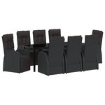 vidaXL Set de salle à manger de jardin de 9 pièces avec coussins - Rattan noir